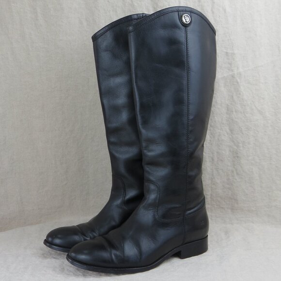 FRYE 'Melissa Button 2' SIZE 8 Black Leather Equestrian Pull On - Picture 1 of 16